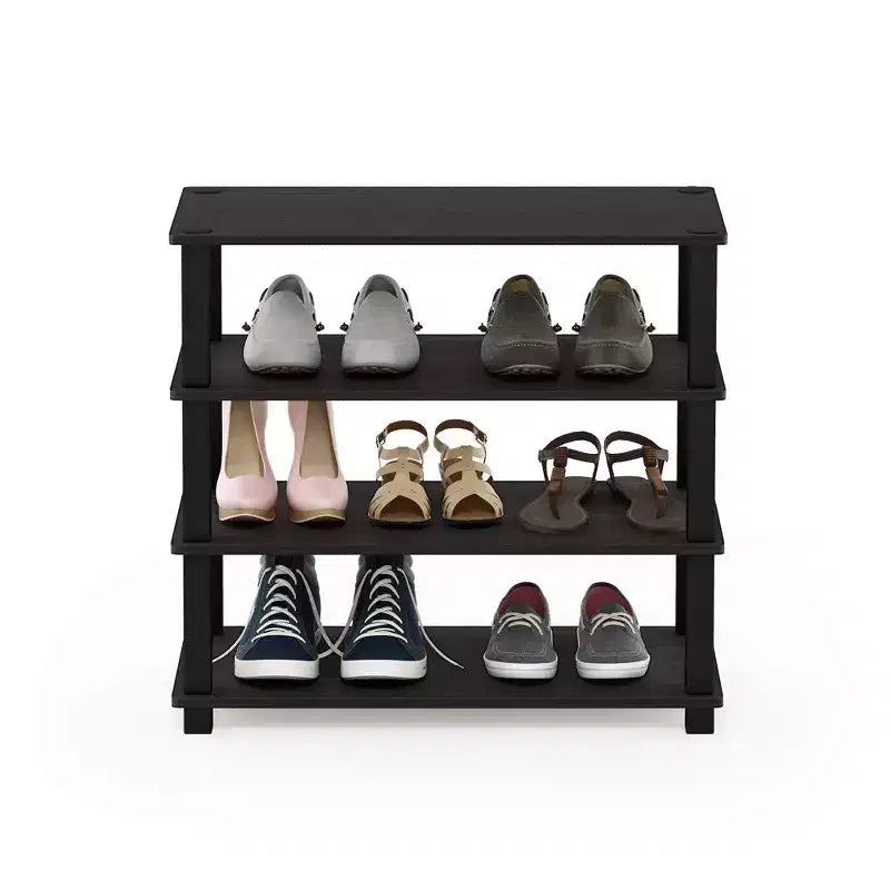Scarpiera a 3/4 ripiani, organizer multifunzione a torre per bagno, soggiorno e ingresso, Espresso/Nero
